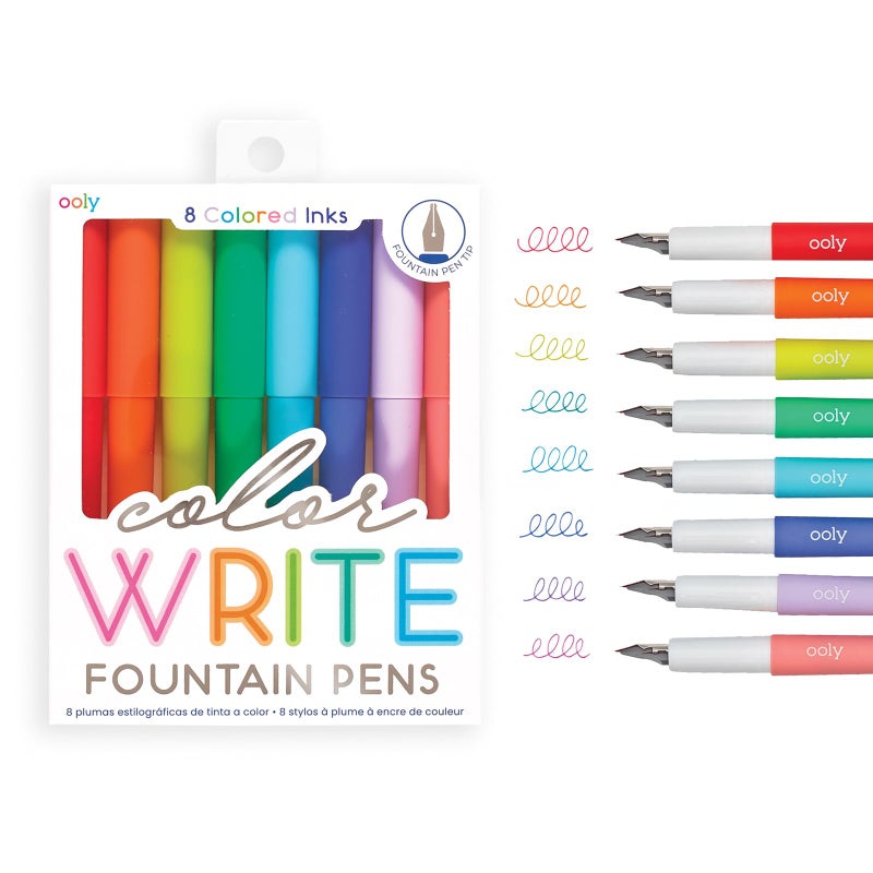 Ooly Color Write Colorful Fountain Pens, Pack of 8 Colored Ink Fountain Pens, Use Refillable Ink Cartridges, Fine Tip for Calligraphy Drawing, Handlettering, School Supplies - Image 1